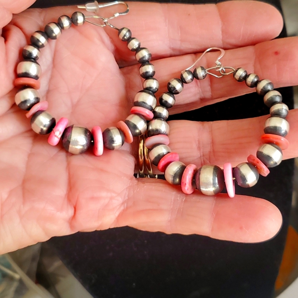 Sterling silver and Pink Conch authentic southwestern earrings